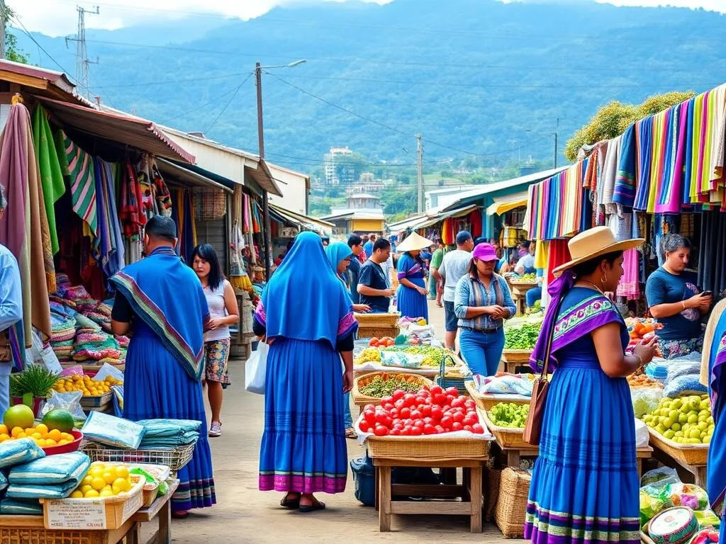 Indigenous Guambiano people in traditional blue clothing at Silvia market near Popayan Colombia