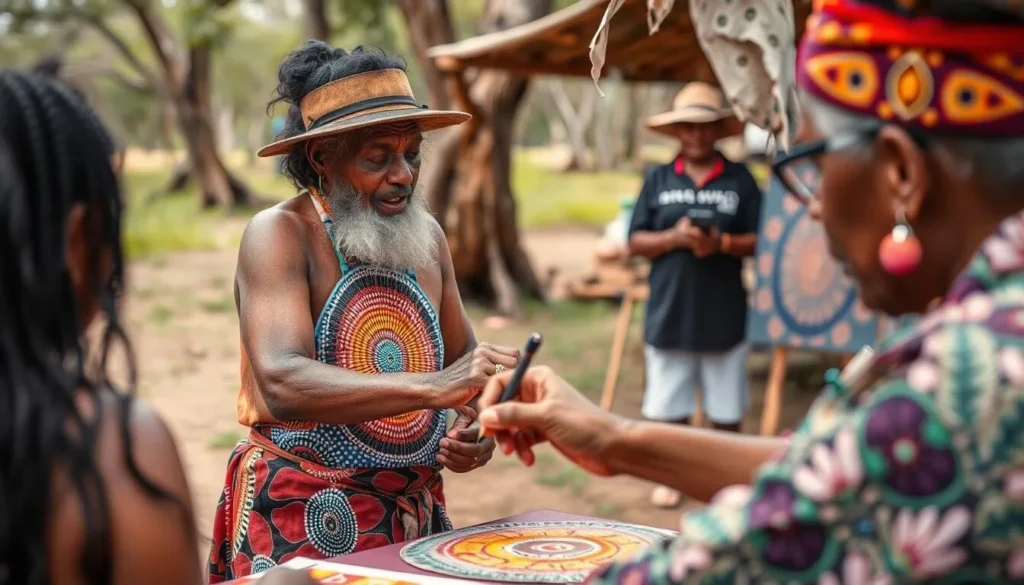 Indigenous art demonstration at Top Didj Cultural Experience in Katherine