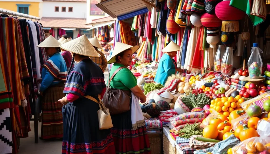 Indigenous market in Riobamba Ecuador showcasing colorful textiles, one of the best things to do for cultural immersion