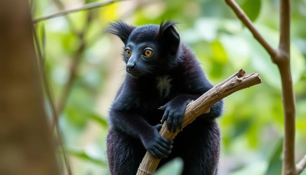 Indri lemur in Mananara-Nord National Park, showing its distinctive dark fur