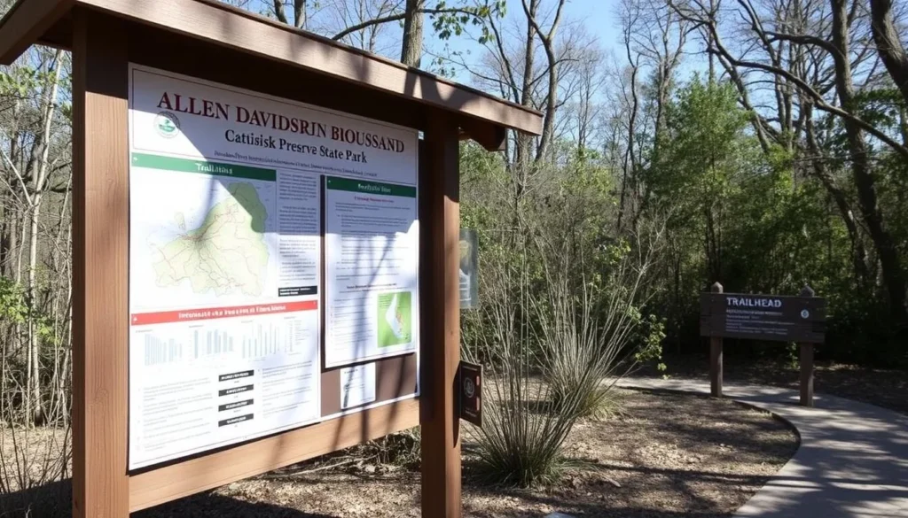 Information kiosk at the trailhead of Allen David Broussard Catfish Creek Preserve State Park