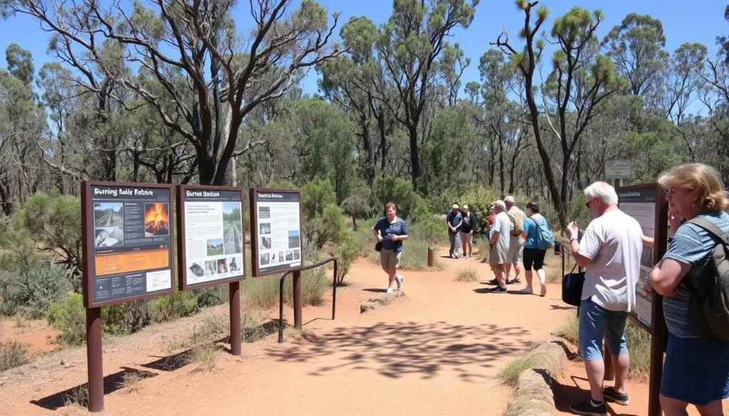 Information panels along the Burning Mountain walking track explaining the geological phenomenon