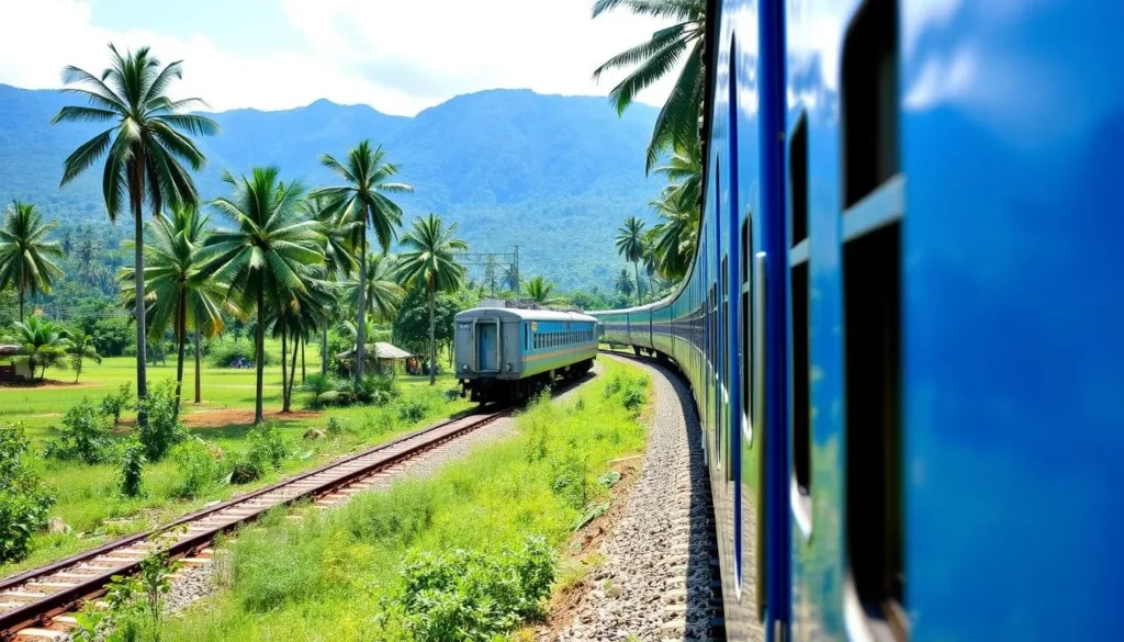 Intercity Express train traveling through Sri Lankan countryside en route to Jaffna