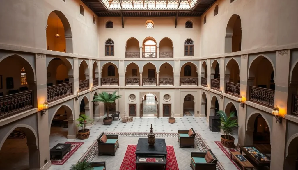 Interior courtyard of Al Ain Palace Museum showing traditional Emirati royal residence