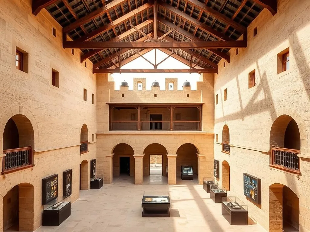 Interior courtyard of Al Zubarah Fort showing the museum exhibits
