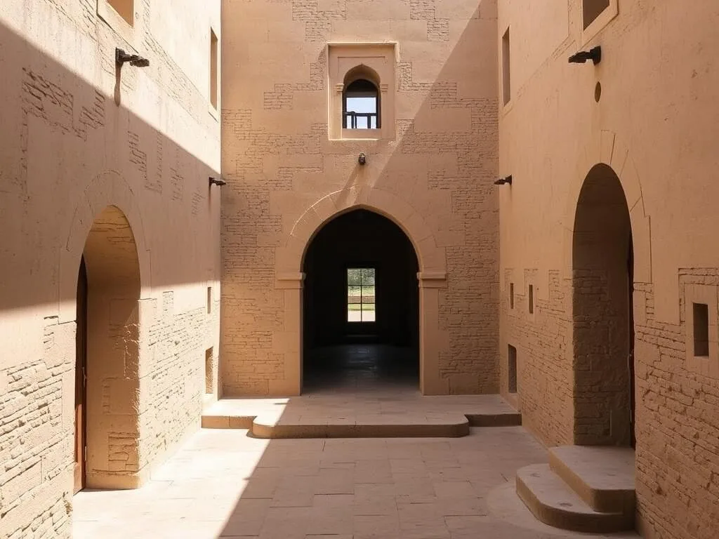 Interior courtyard of Sohar Fort showing traditional Omani architecture