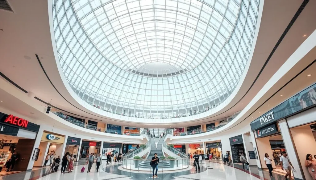 Interior of AEON Mall BSD with shoppers and modern retail spaces