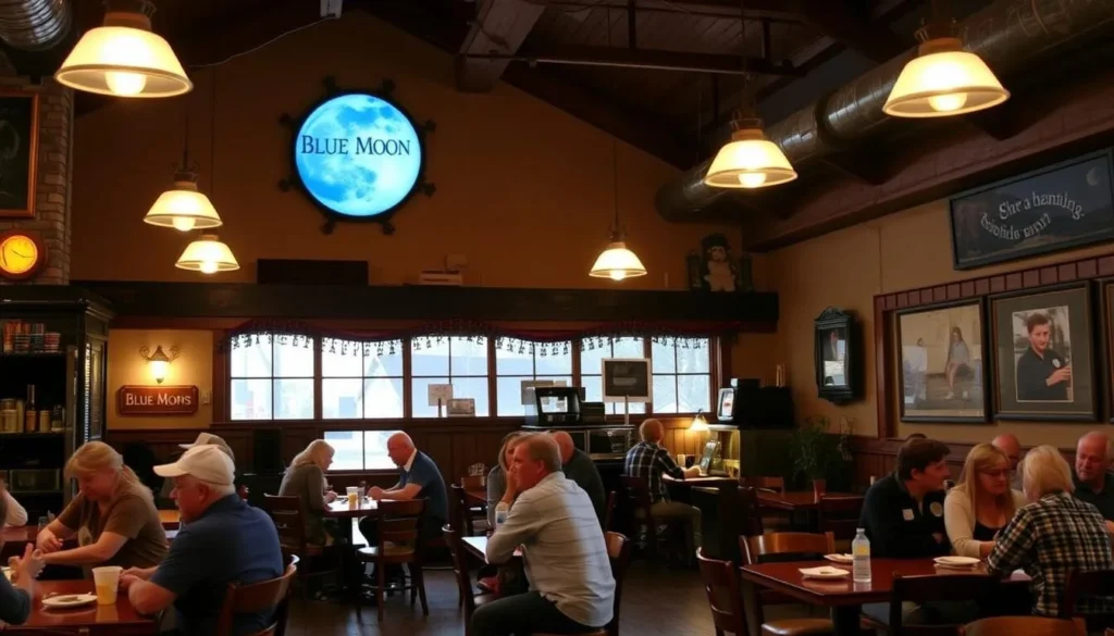 Interior of Blue Moon Cafe in Shepherdstown with diners enjoying meals