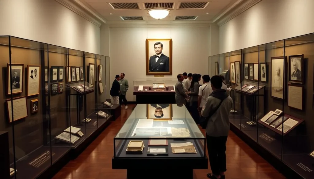 Interior of Bung Karno Museum in Blitar displaying historical photographs and personal items of Indonesia's first president