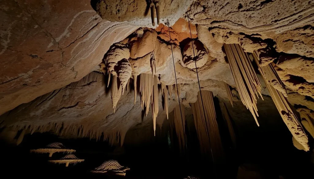 Interior of Cutta Cutta Caves showing limestone formations and stalactites
