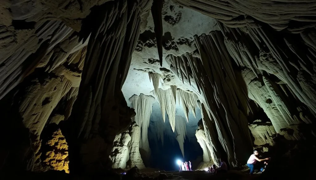 Interior of Dream Cave (Goa Mimpi) with stalactite formations