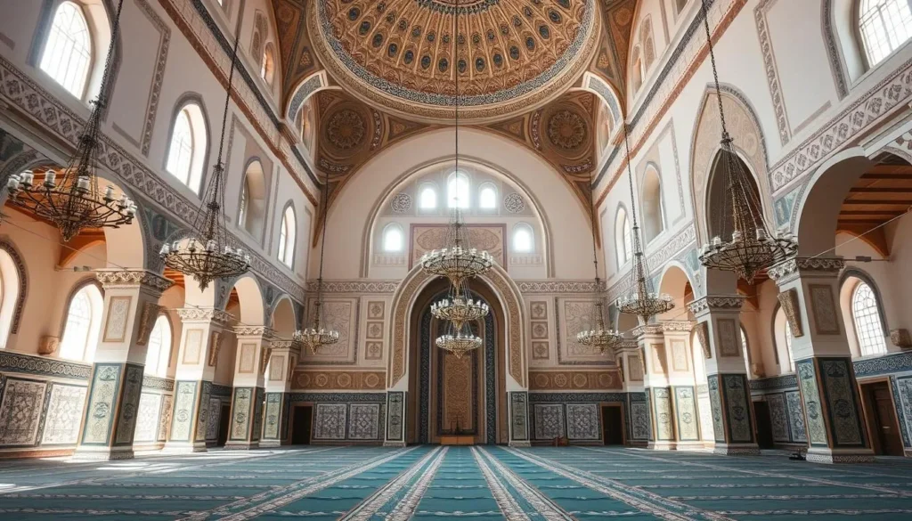 Interior of Mohammed VI Mosque in Kenitra showing beautiful Islamic architecture