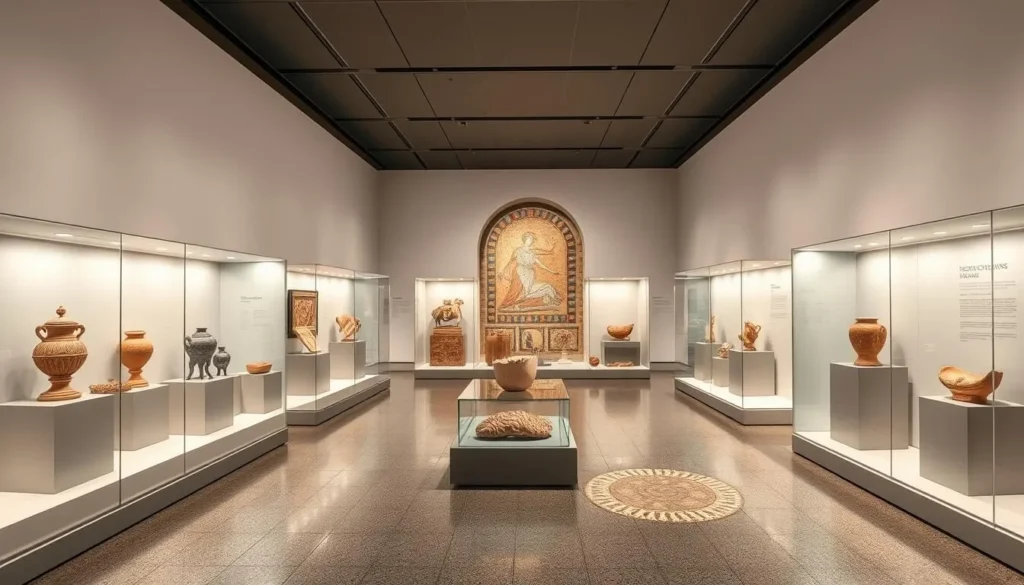 Interior of Musée de la Cour d'Or in Metz showing Roman artifacts