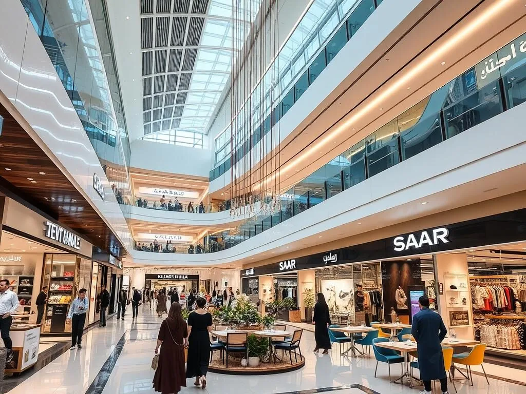 Interior of Saar Mall showing shops and dining areas