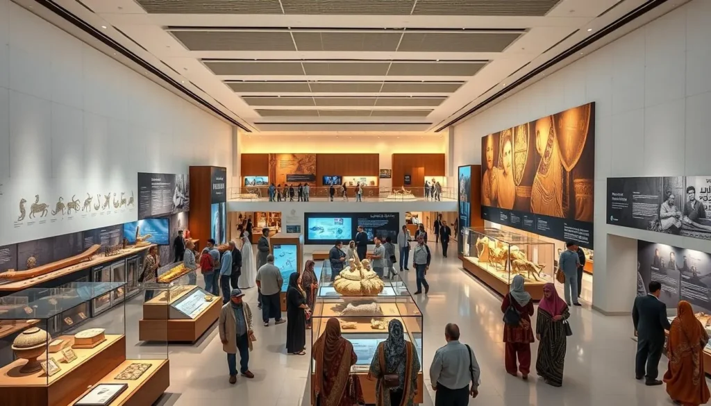 Interior of a museum in Dhahran showing cultural exhibits and visitors