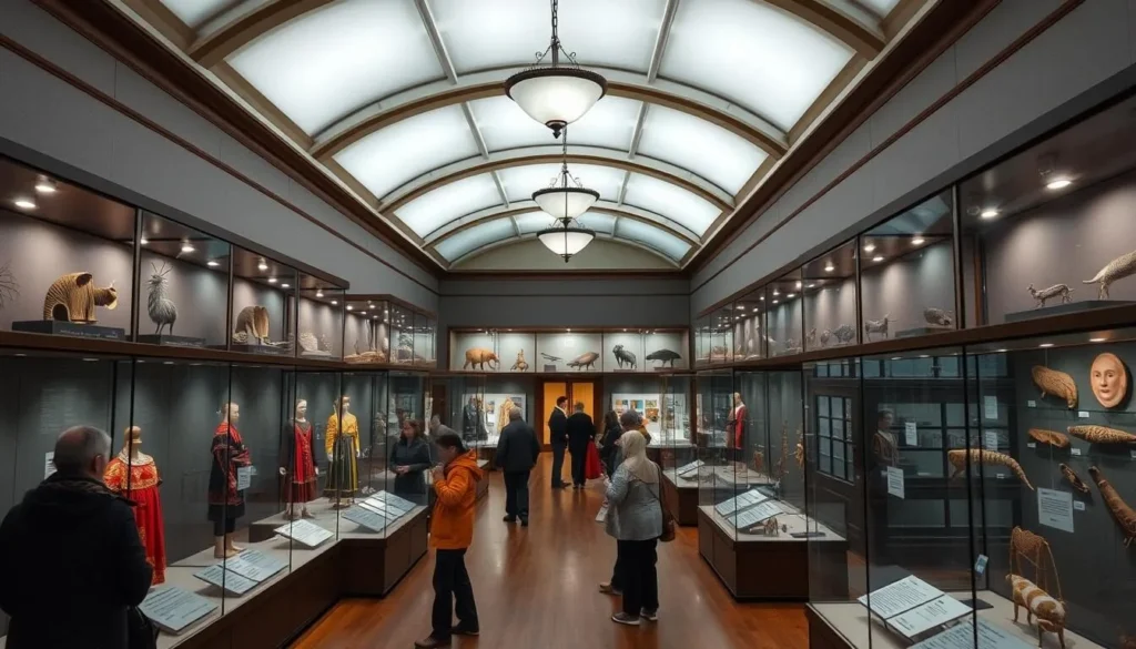 Interior of the Altai Museum of Local Lore in Barnaul showing historical exhibits and artifacts