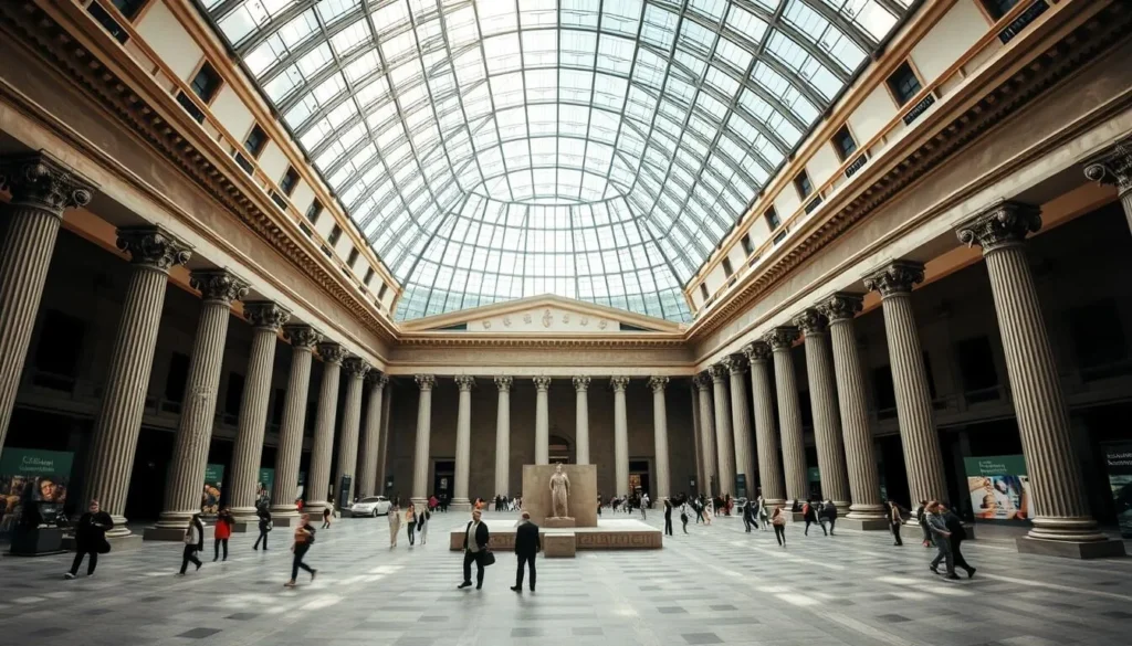 Interior of the British Museum's Great Court with its iconic glass roof