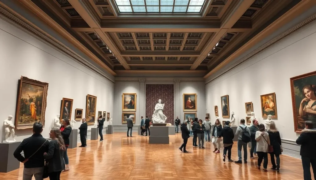 Interior of the Chelyabinsk State Museum of Fine Arts with visitors viewing exhibits
