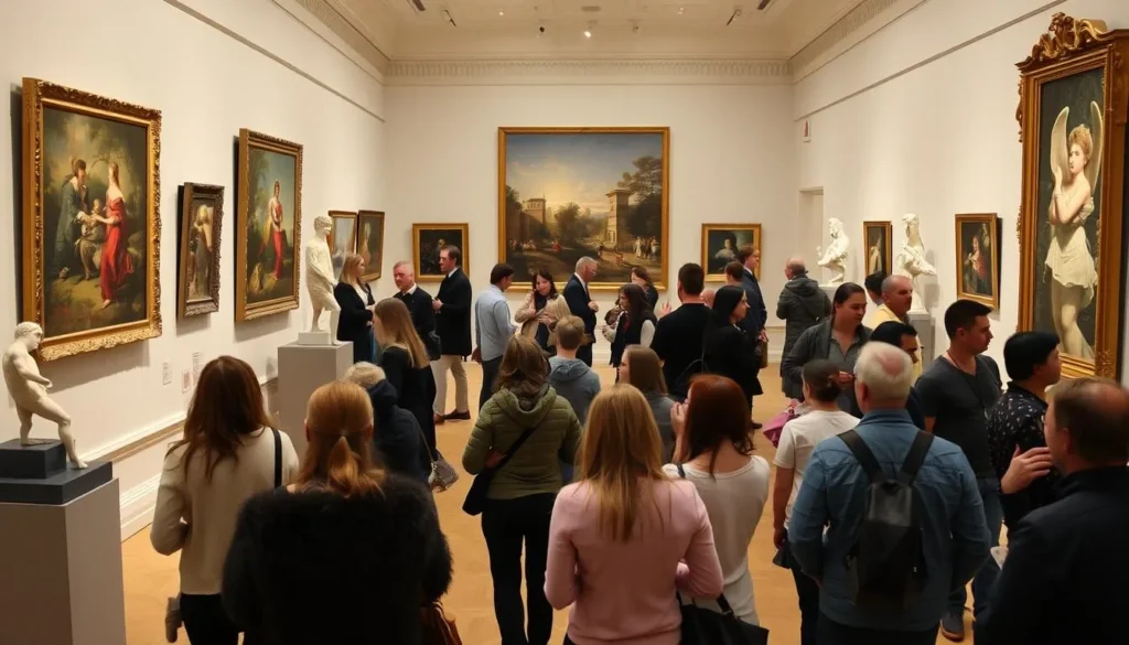 Interior of the Kaluga Museum of Fine Arts with visitors viewing exhibitions