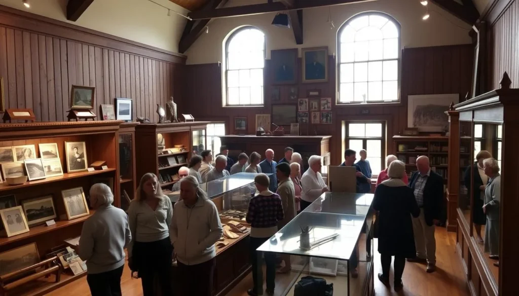 Interior of the Kimry Museum of Local Lore with traditional Russian artifacts and exhibits