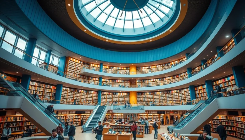 Interior of the Library of Birmingham showing the unique architecture and book collections Interior of the Library of Birmingham showing the unique architecture and book collections
