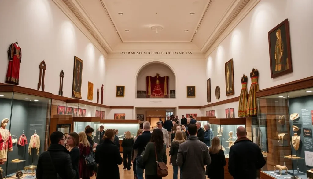 Interior of the National Museum of the Republic of Tatarstan showing Tatar cultural artifacts