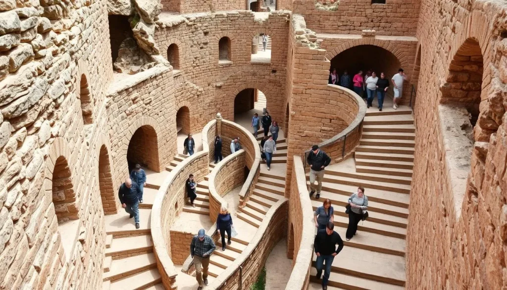 Interior pathways and stone staircases of Nimrod Fortress National Park showing how visitors navigate through the historical site Interior pathways and stone staircases of Nimrod Fortress National Park showing how visitors navigate through the historical site