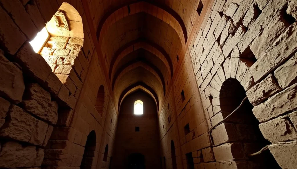 Interior stone corridors and vaulted halls of Al-Karak Castle