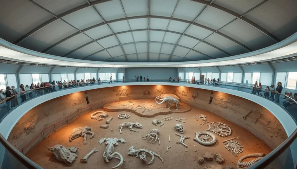 Interior view of the Dig Shelter at Waco Mammoth National Monument showing mammoth fossils