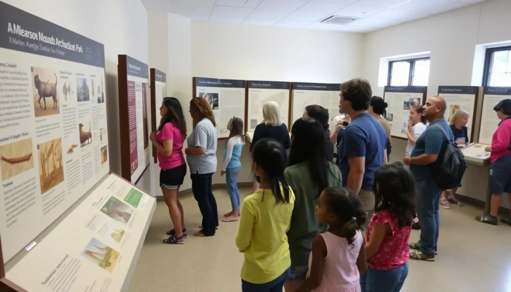 Interpretive exhibit at Lake Jackson Mounds Archaeological State Park showing artifacts and historical information