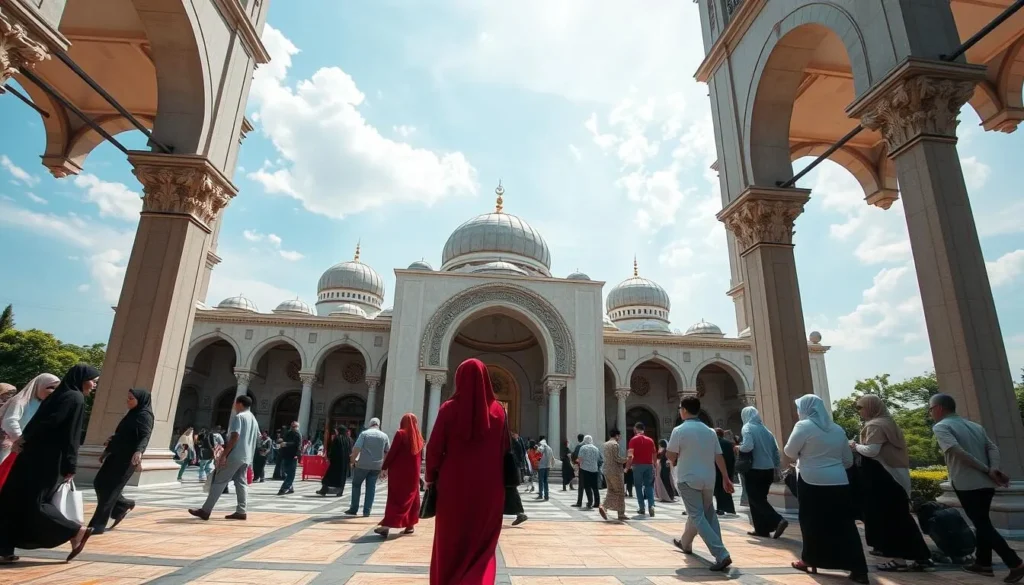 Istiqlal Mosque in Jakarta with visitors respectfully dressed