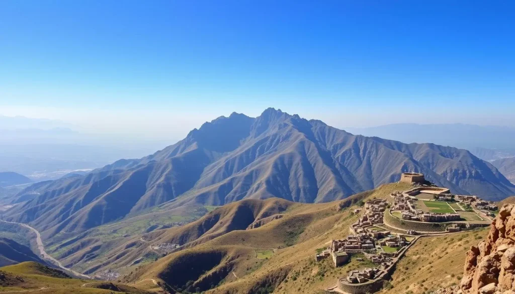 Jabal Saber mountain landscape with terraced agriculture and dramatic views near Taiz