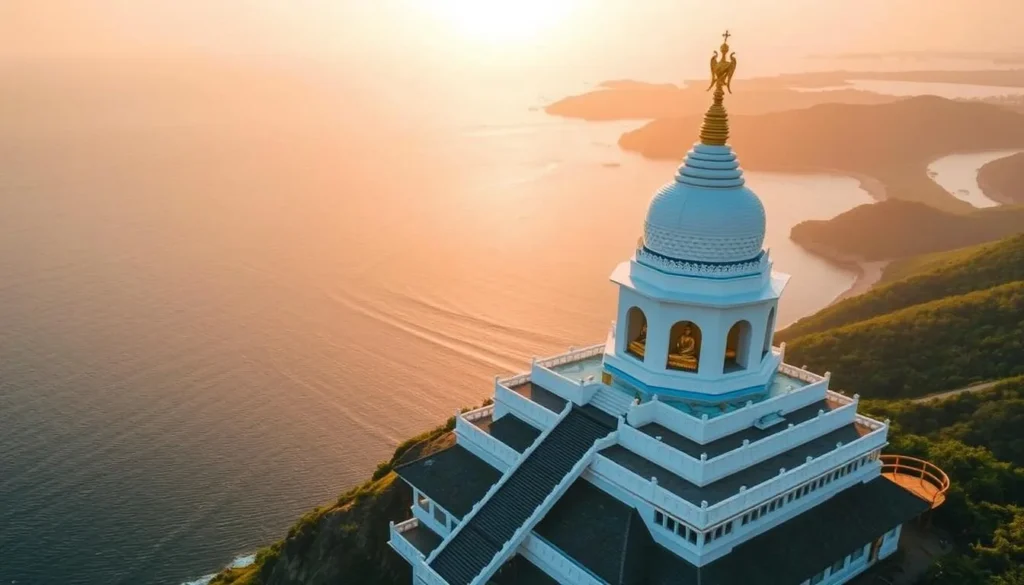 Japanese Peace Pagoda in Unawatuna with panoramic views of the coastline