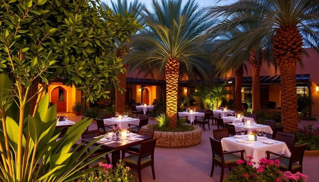 Jardin des Aromes restaurant in Ouarzazate with lush garden setting