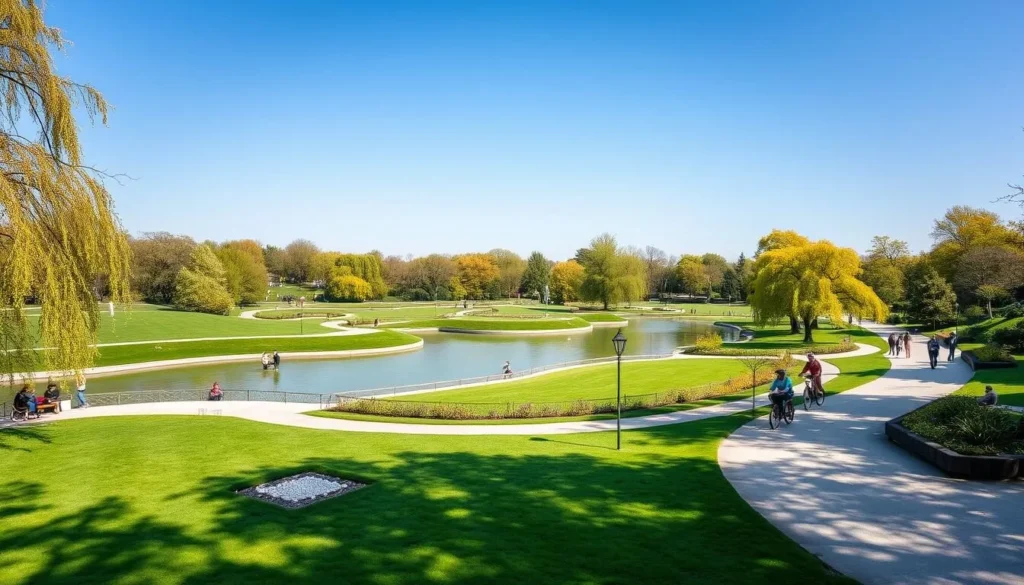 Jardins Jean-Marie Pelt in Metz with people enjoying outdoor activities