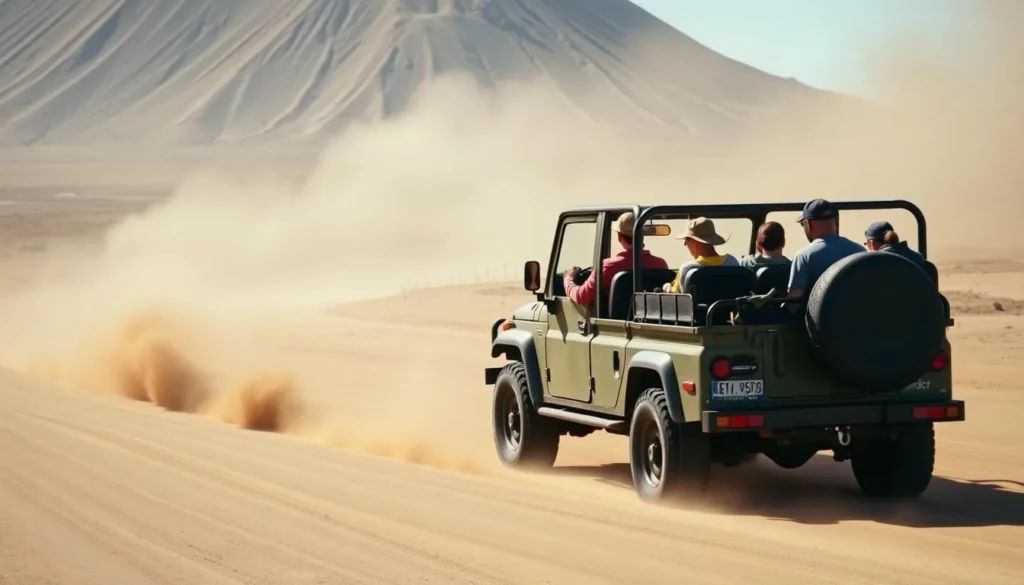 Jeep transportation to Mount Bromo with tourists in Probolinggo, Indonesia
