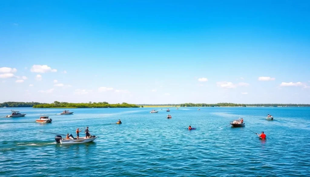 Joe Pool Lake in Duncanville Texas with boats and water activities