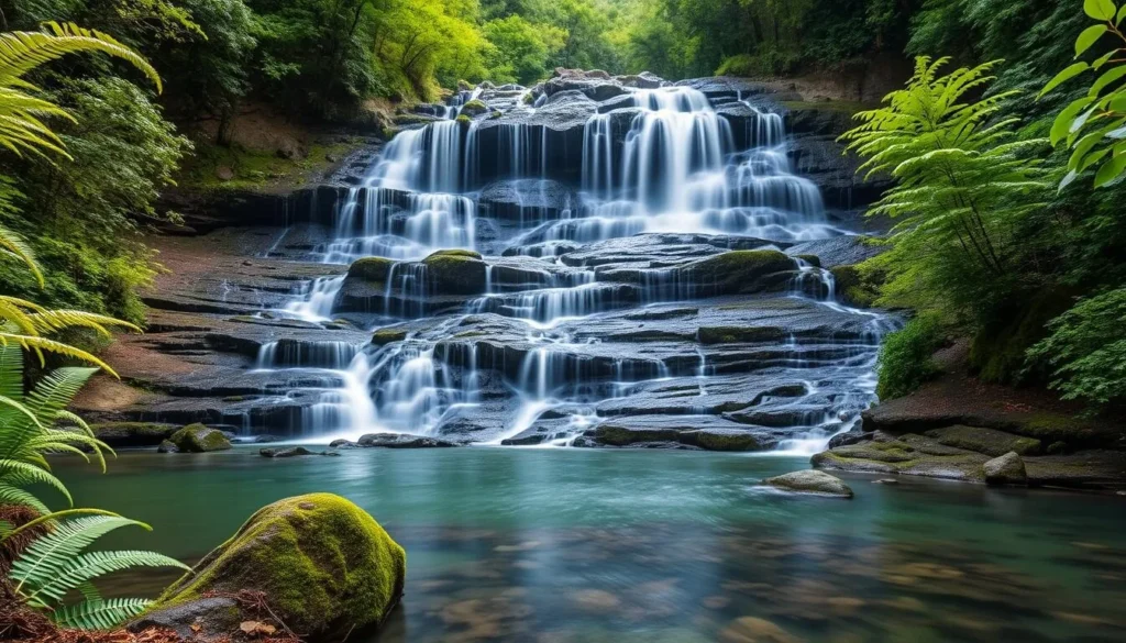 Kaiate Falls cascading through native bush near Tauranga