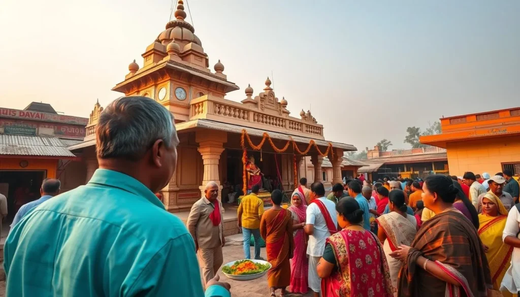 Kali Mandir temple in Biratnagar with devotees during morning prayers
