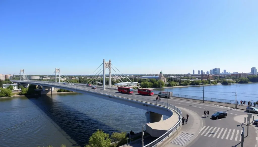 Kaluga Russia things to do - Gagarinsky Bridge across the Oka River with public transportation