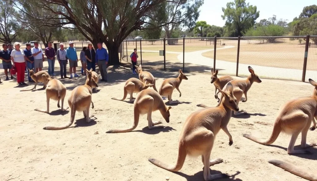 Kangaroos at Cooberrie Park Wildlife Sanctuary with visitors in the background Kangaroos at Cooberrie Park Wildlife Sanctuary with visitors in the background
