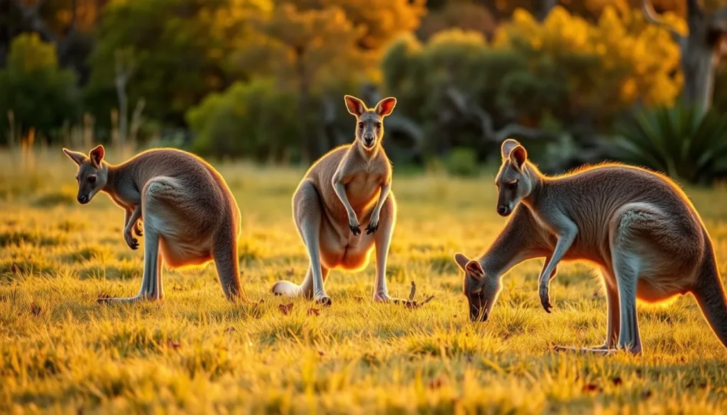Kangaroos grazing at sunset in Innes National Park