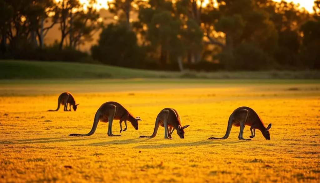 Kangaroos grazing at sunset in Shoalhaven, New South Wales Kangaroos grazing at sunset in Shoalhaven, New South Wales