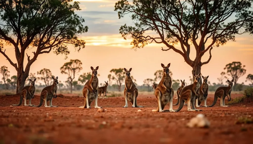 Kangaroos in natural habitat near Cunnamulla at sunset Kangaroos in natural habitat near Cunnamulla at sunset