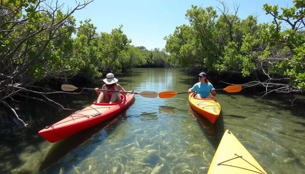 Kayakers exploring mangrove trails around Big Torch Key, Florida