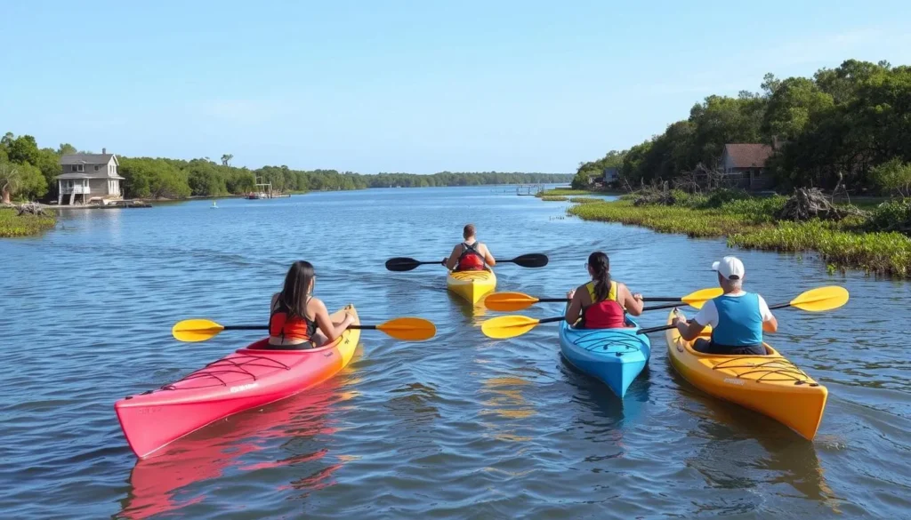 Kayakers exploring the Manatee River near DeSoto Site Historic State Park Kayakers exploring the Manatee River near DeSoto Site Historic State Park