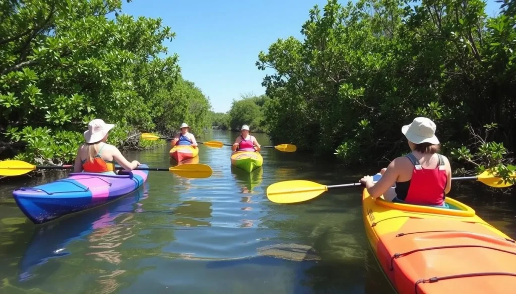 Kayakers exploring the mangrove trails at Dr. Von D. Mizell-Eula Johnson State Park Florida