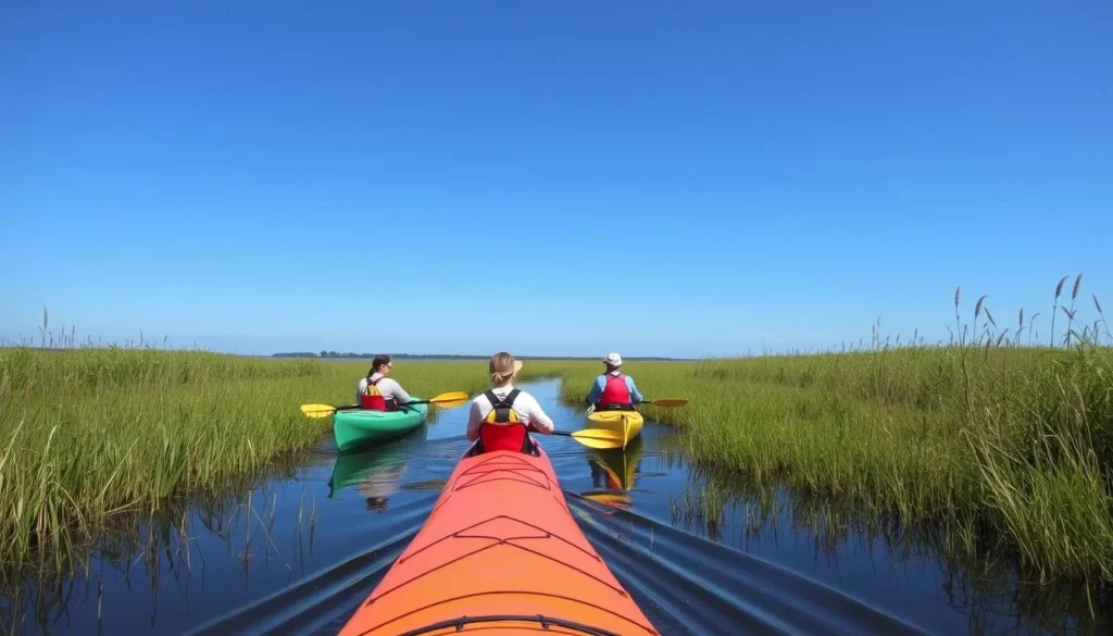 Kayakers exploring the marsh areas near Sullivan's Island
