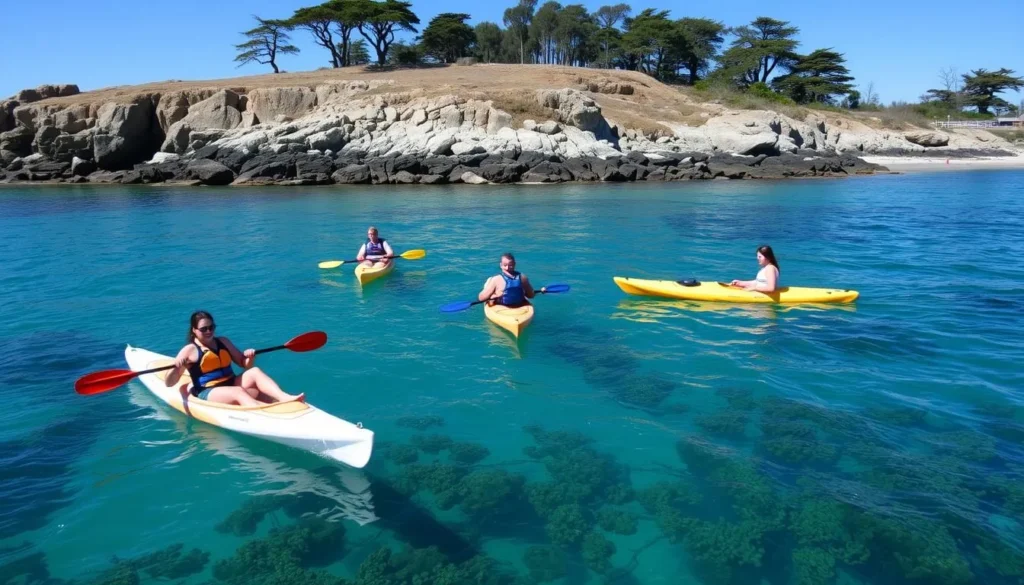 Kayakers exploring the waters near Asilomar State Beach