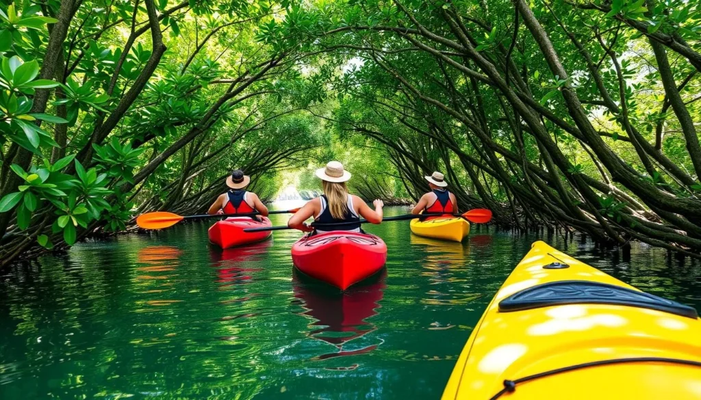 Kayakers exploring the waterways of Charlotte Harbor Preserve State Park, showing one of the best ways to experience the park Kayakers exploring the waterways of Charlotte Harbor Preserve State Park, showing one of the best ways to experience the park